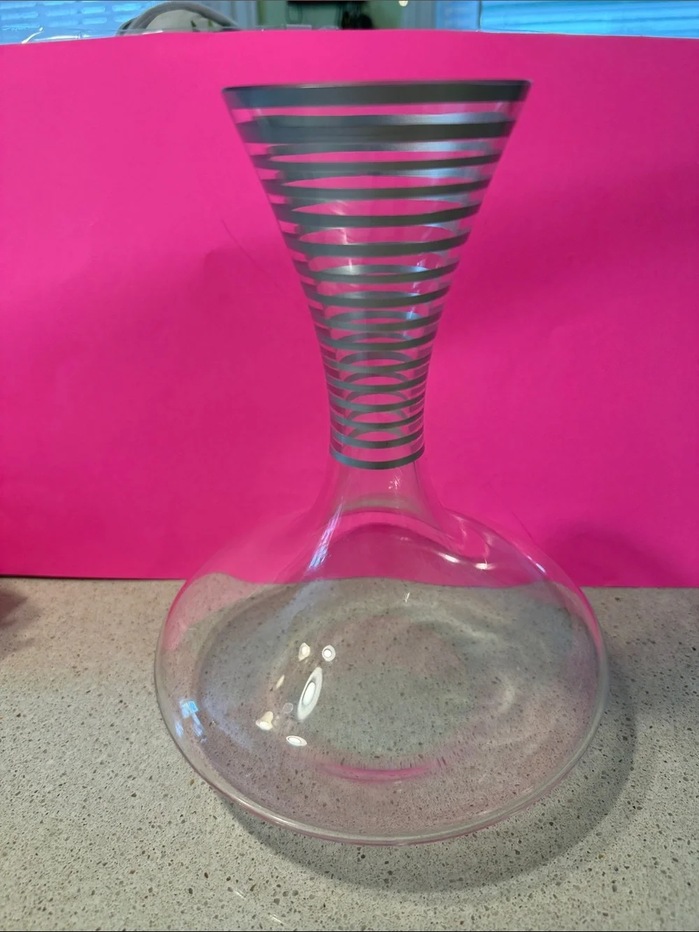 Clear Glass Wine Decanter with Silver Stripe Neck